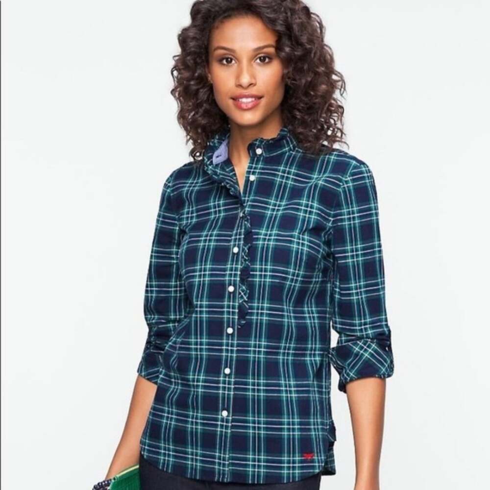 Talbots plaid ruffled button down size 8P